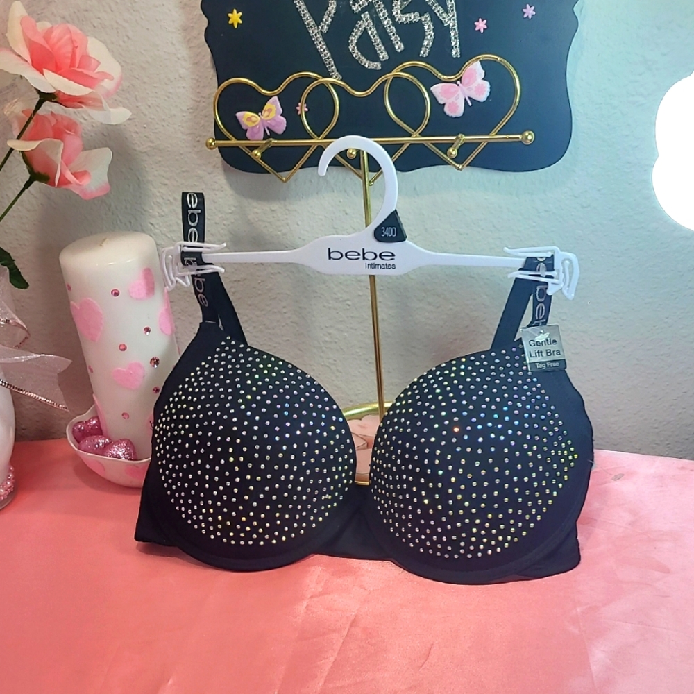 1956  Bebe Black Bra with Silver Accents Size 34 DD NWT
